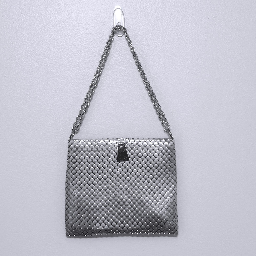 Whiting & Davis Vintage Silver Metal Mesh Shoulder Bag Alumesh Made in USA